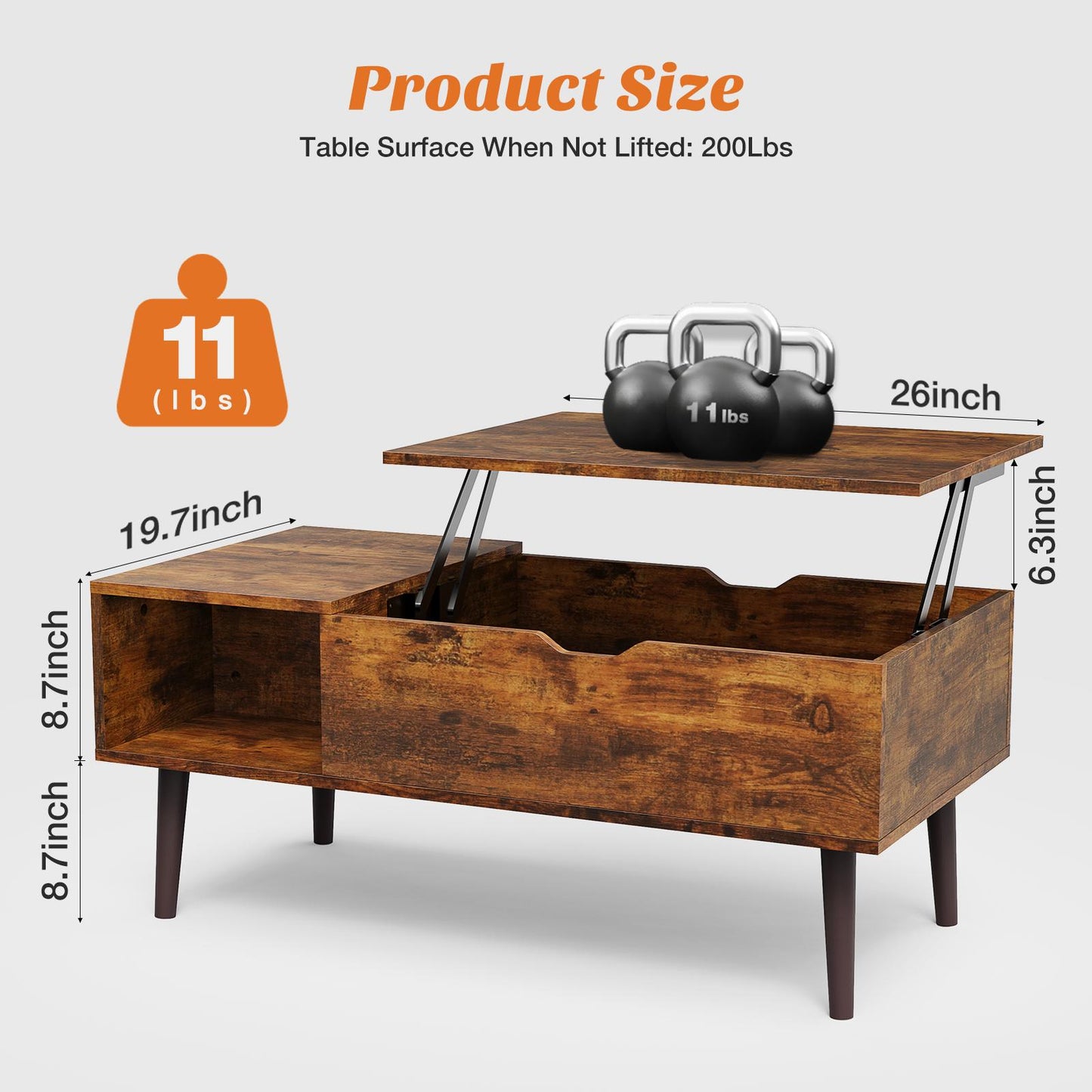 Brown Lift Top Coffee Table w/ Hidden Storage Compartment