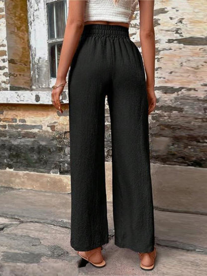 Tied High Waist Wide Leg Pants with Pockets