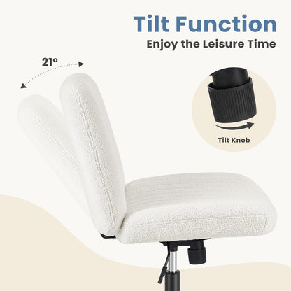 Beige Teddy Wide Armless Swivel Home Office Chair