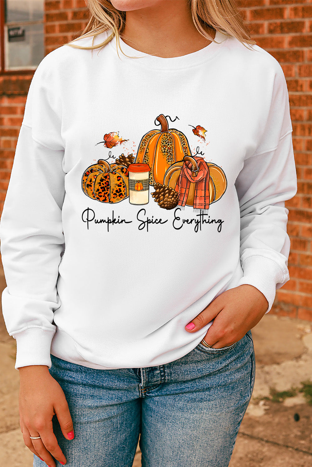 Beige Pumpkin Spice Everything Graphic Pullover Sweatshirt