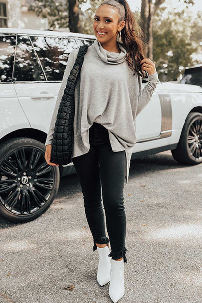 Cowl Neck Loose Fit Tunic Long Sleeve Top