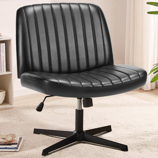 Black Leather Wide Armless Swivel Home Office Chair