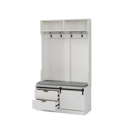 White Coat Rack w/ Shoe Cabinet Storage