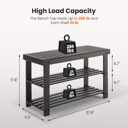 Brown 3-Tier Bamboo Shoe Rack Bench