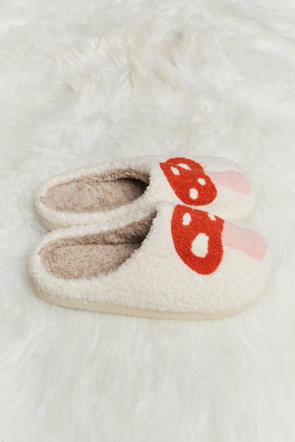 Mushroom Print Plush Slide Slippers