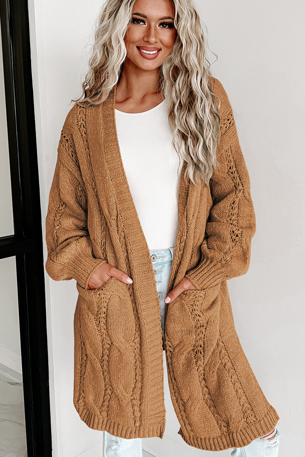 Hollow Knit Side Slits Cardigan