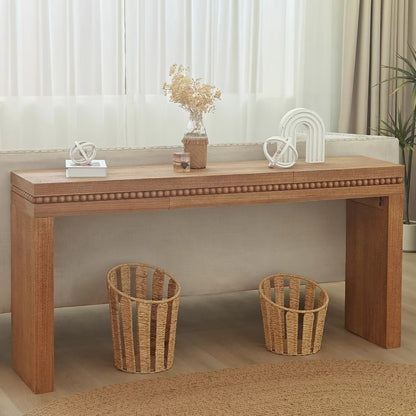 Natural Wood Console Table w/ Wood Beads Decoration