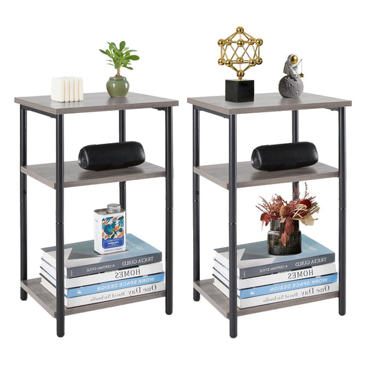 Set of 2 Grey Small Bedside Storage Table