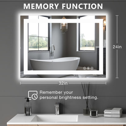 24"x32" Anti-fog LED Bathroom Mirror w/ Dual Light Source & Three Lighting Modes