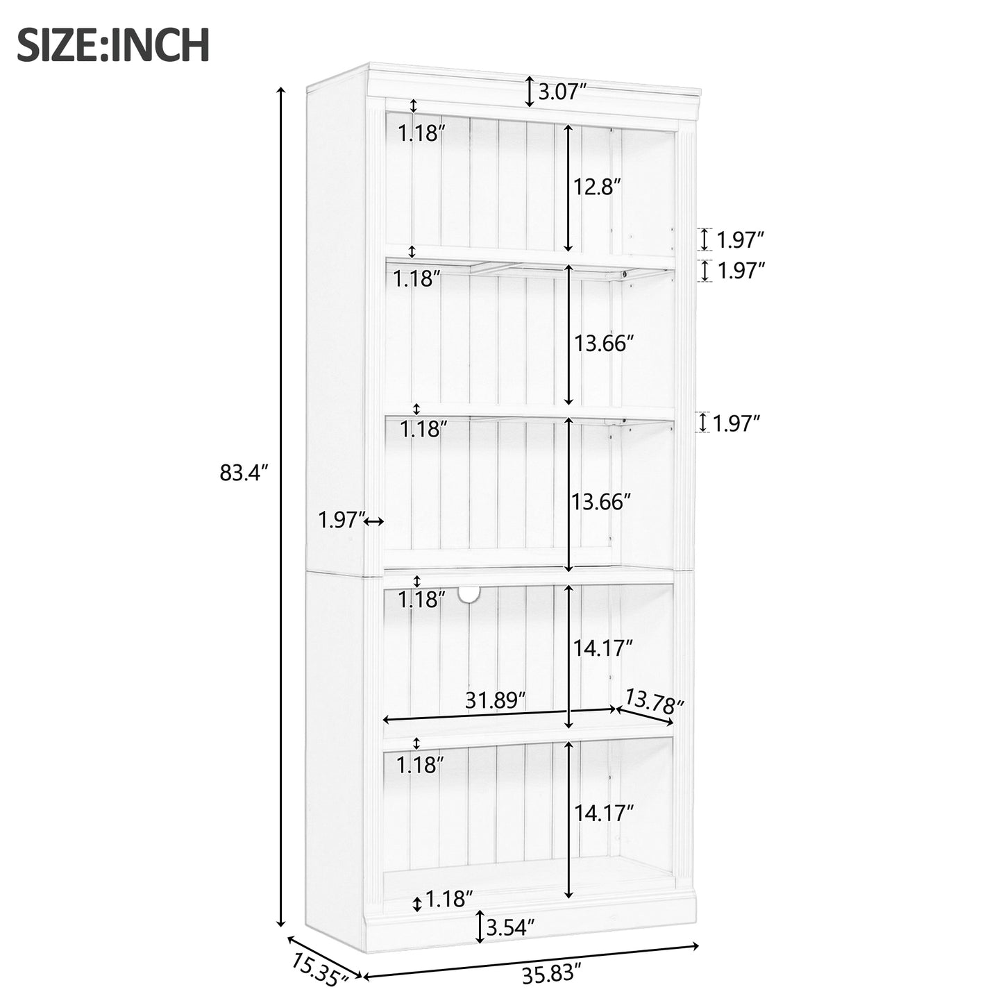 White Wood Bookcase w/ Adjustable Shelves