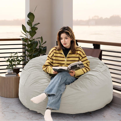 Grey Large Foam Filled Bean Bag Chair w/ Removable Cover