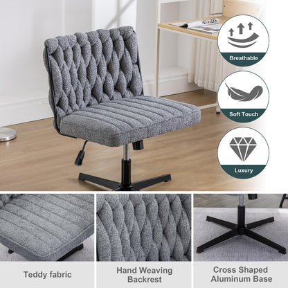 Grey Wide Ergonomic Armless Office Chair w/ No Wheels