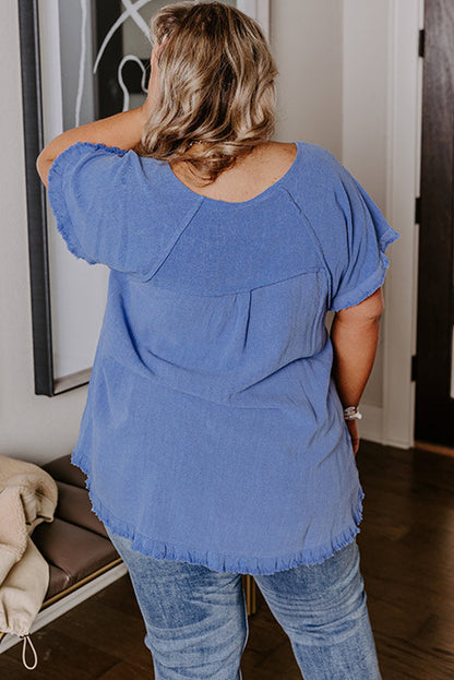 Blue Plus Size Short Sleeve Top