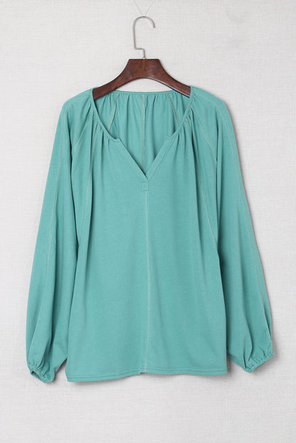 Plicated Detail V Neck Blouse