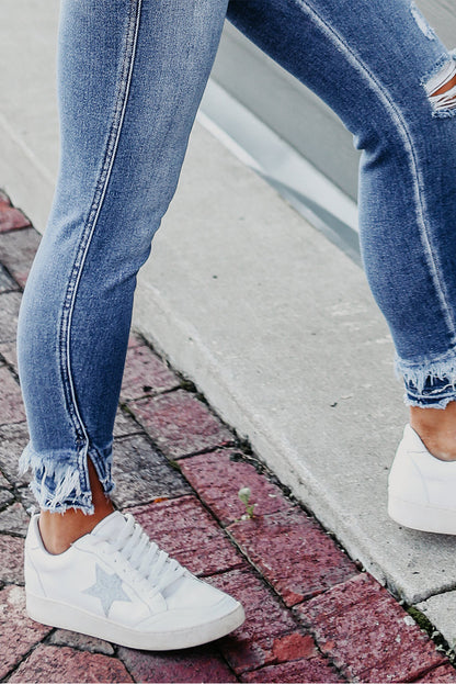 Light Blue Ripped Ankle Skinny Jeans