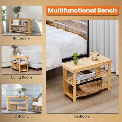 Natural 3-Tier Bamboo Shoe Rack Bench