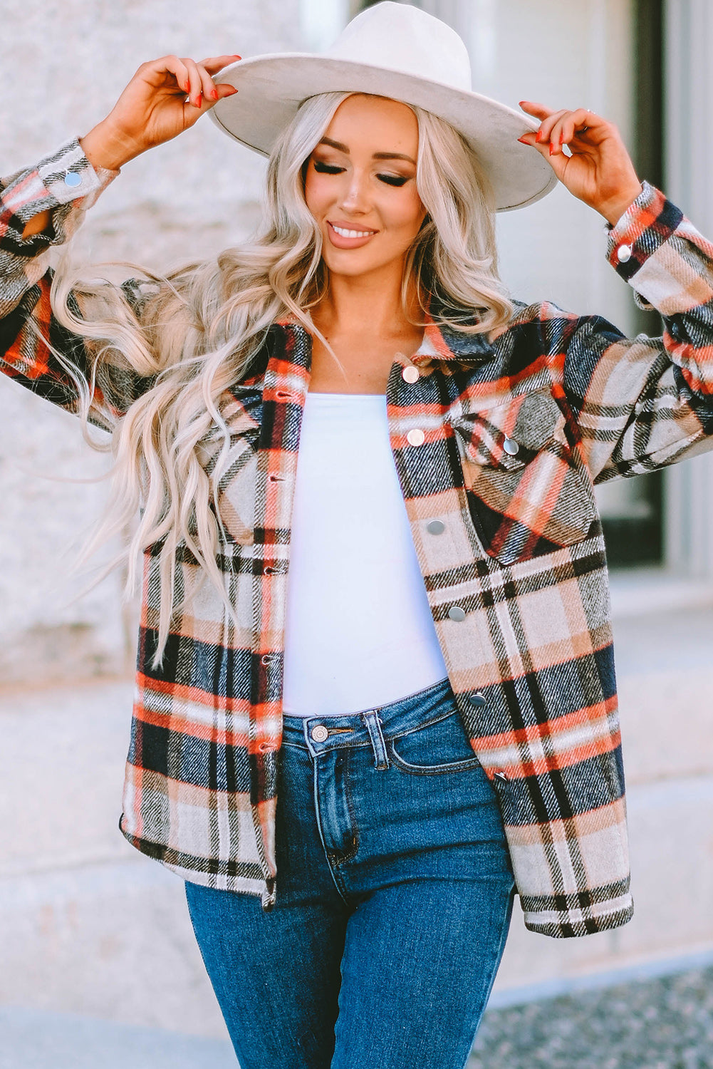 Plaid Button Front Pocket Shirt Shacket