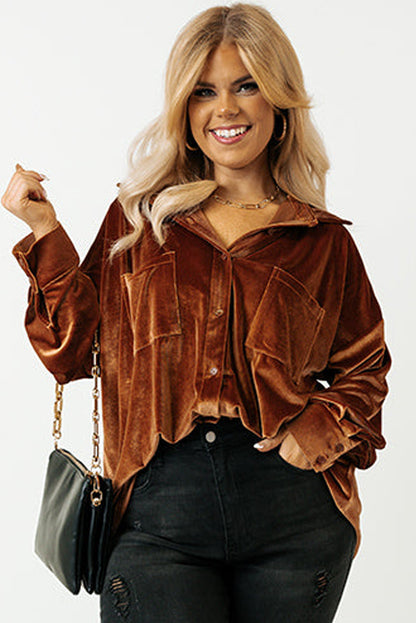 Chestnut Velvet Drop Shoulder Plus Size Shirt