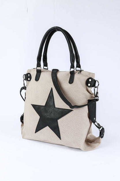 Bolsa tote de lona con estrella de cinco puntas casual beige