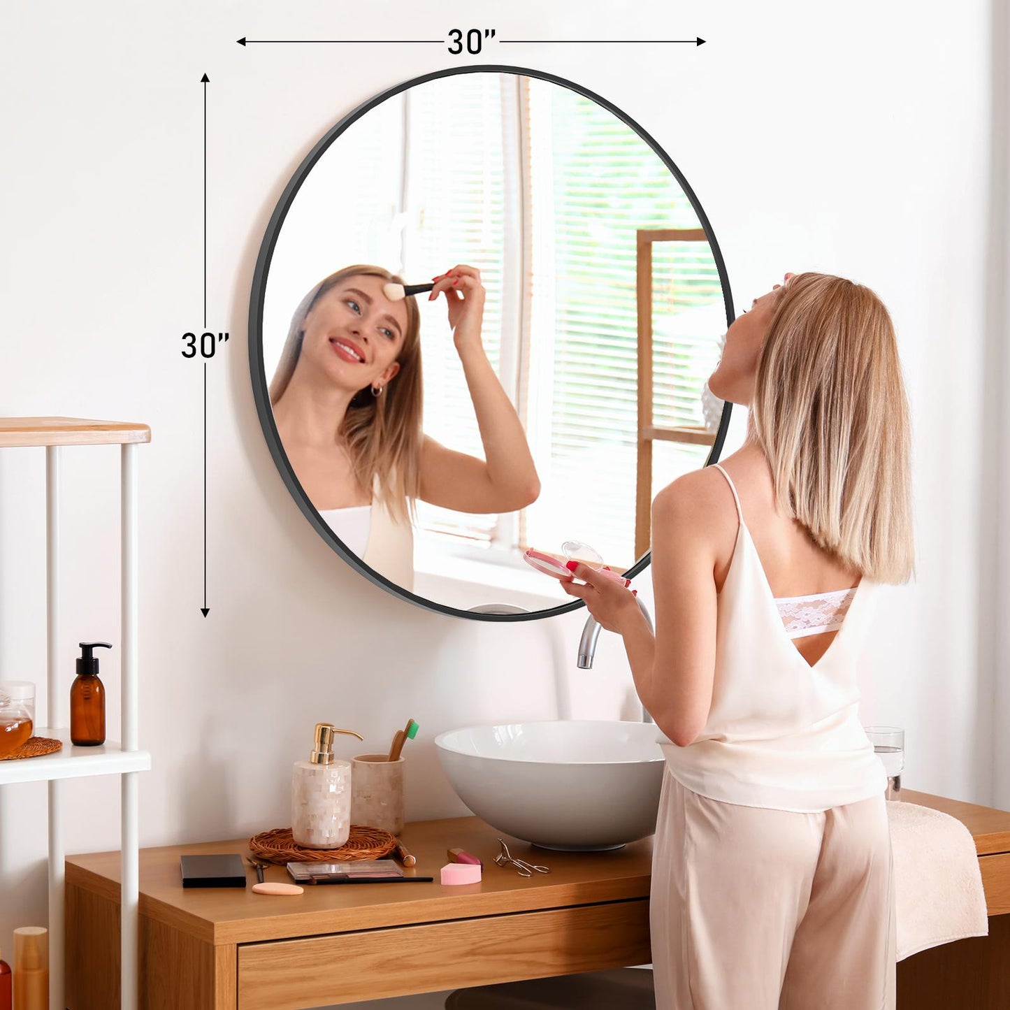 30" Black Round Wall Mirror