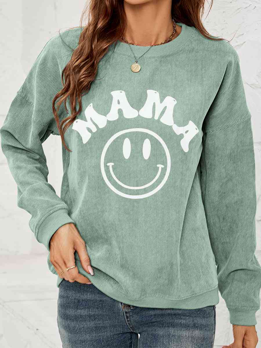 Sudadera con gráfico MAMA de manga larga y cuello redondo