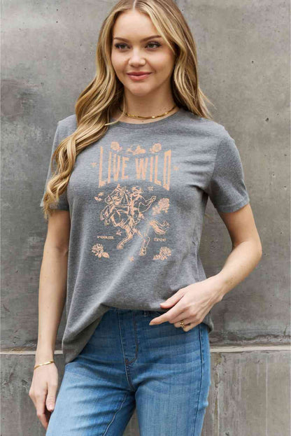 Simply Love Camiseta de algodón con gráfico LIVE WILD ROAM FREE de tamaño completo Simply Love