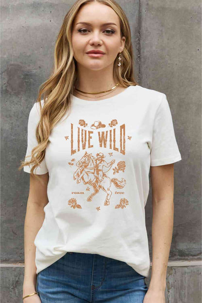 Simply Love Camiseta de algodón con gráfico LIVE WILD ROAM FREE de tamaño completo Simply Love