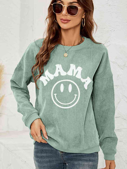 Rundhals-Langarm-Sweatshirt mit MAMA-Grafik