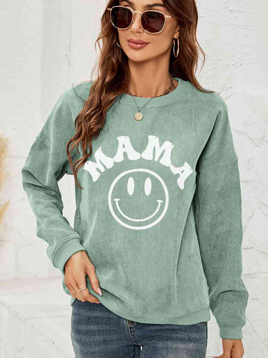 Sudadera con gráfico MAMA de manga larga y cuello redondo