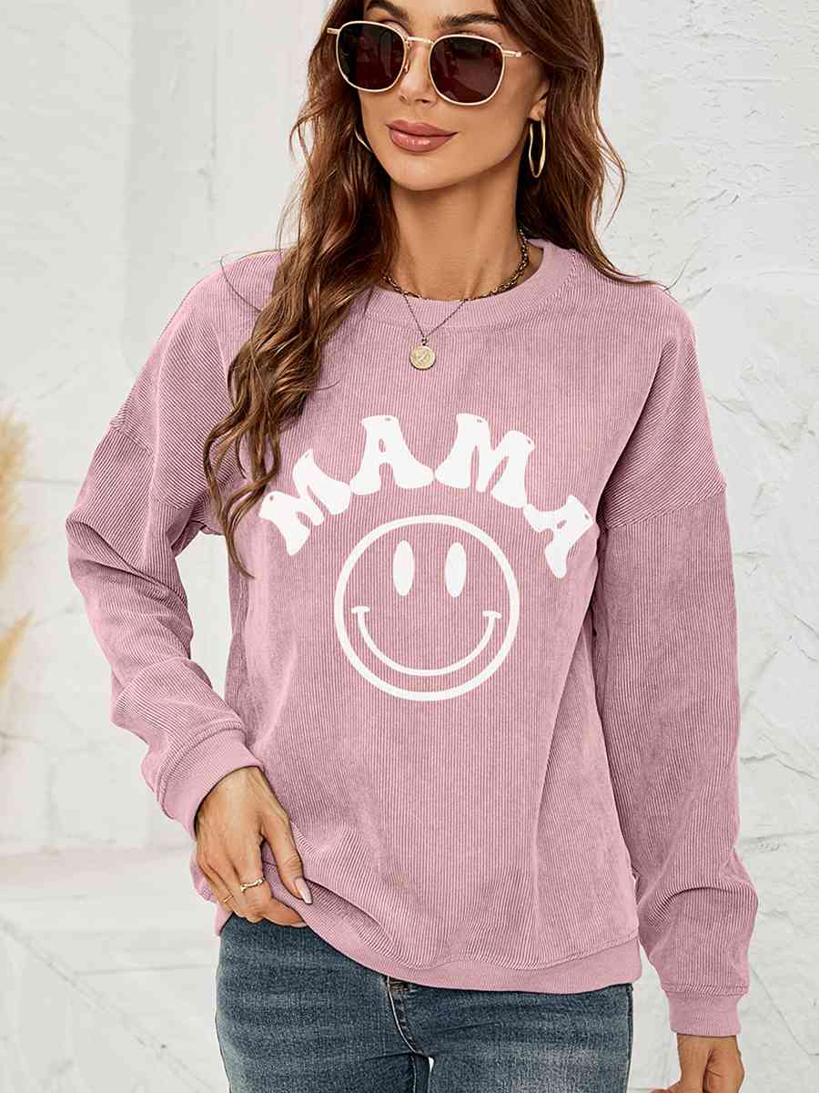 Rundhals-Langarm-Sweatshirt mit MAMA-Grafik