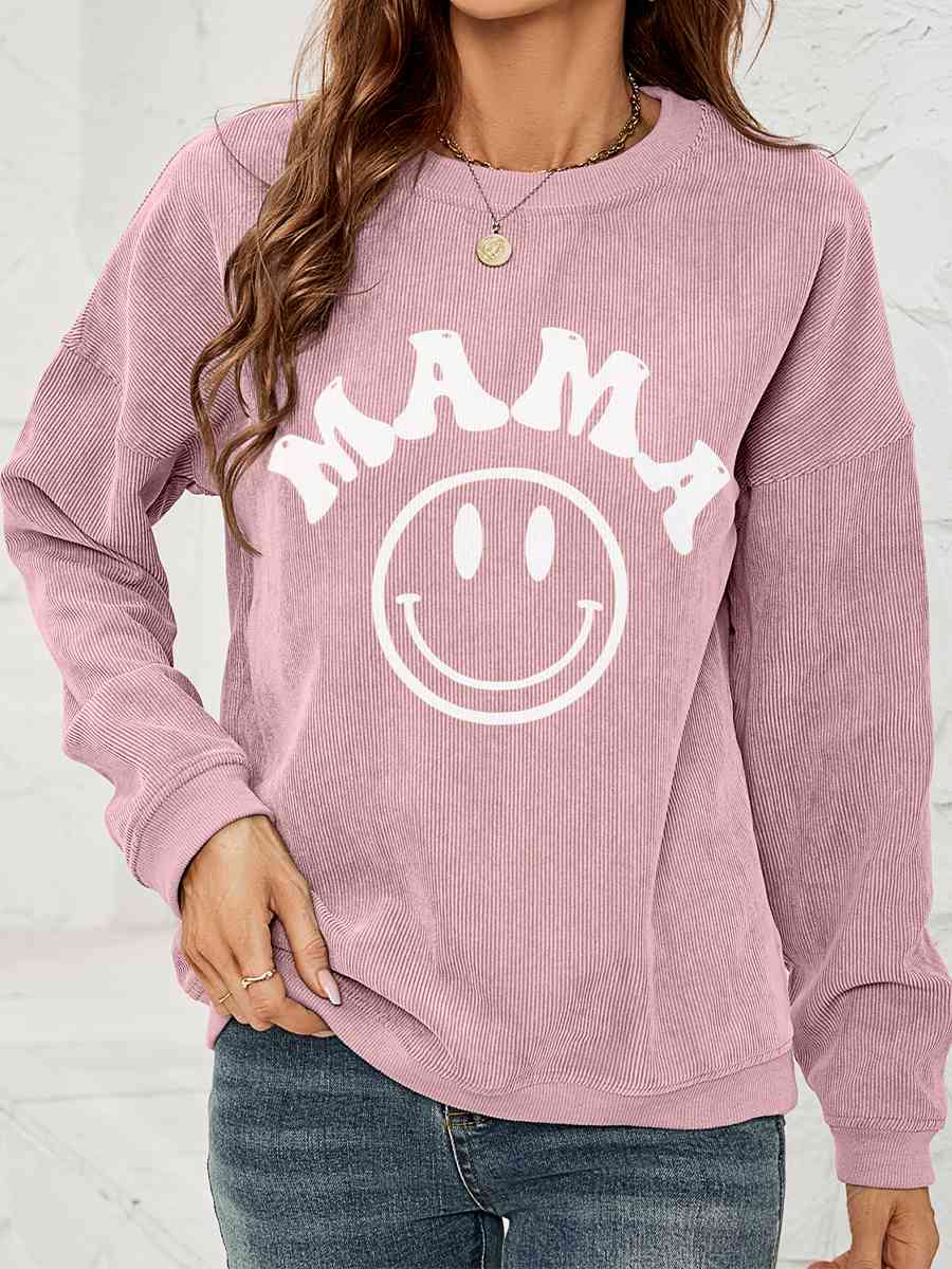 Sudadera con gráfico MAMA de manga larga y cuello redondo