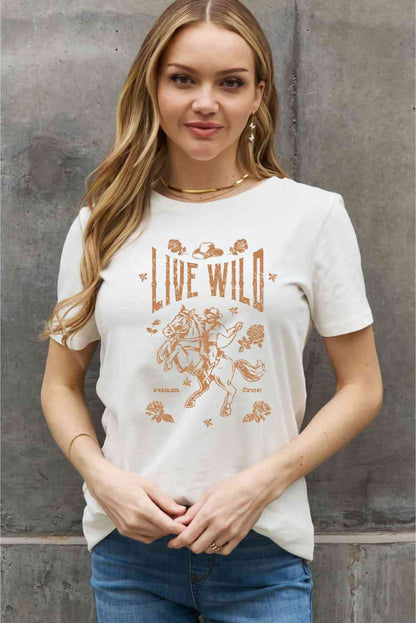 Simply Love Camiseta de algodón con gráfico LIVE WILD ROAM FREE de tamaño completo Simply Love