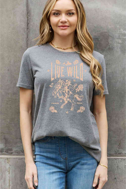 Simply Love Camiseta de algodón con gráfico LIVE WILD ROAM FREE de tamaño completo Simply Love