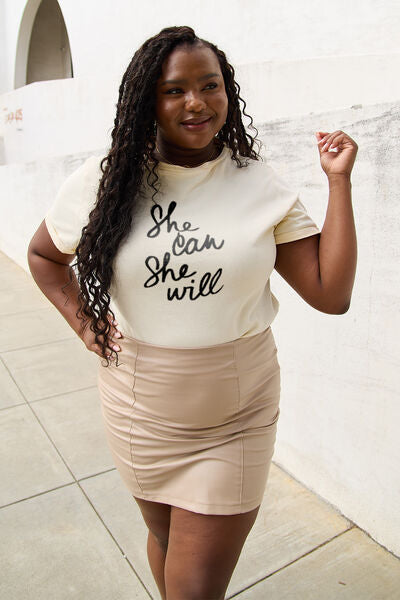 Simply Love Full Size SHE CAN SHE WILL Kurzarm-T-Shirt