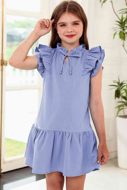 Tie Neck Flutter Sleeve Dress