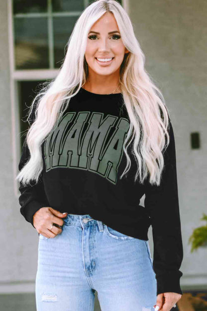 Round Neck Long Sleeve MAMA Graphic Sweatshirt