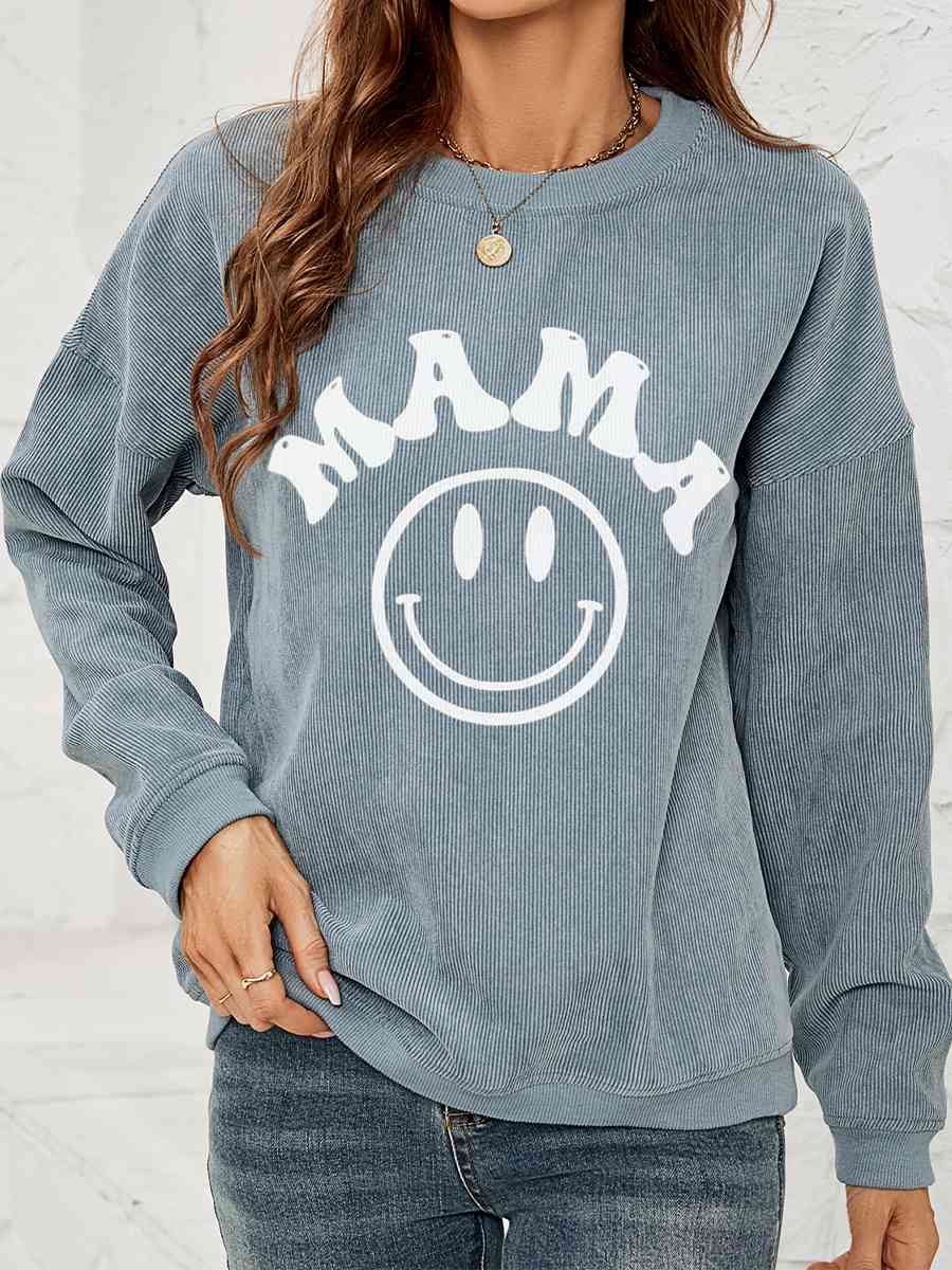 Sudadera con gráfico MAMA de manga larga y cuello redondo