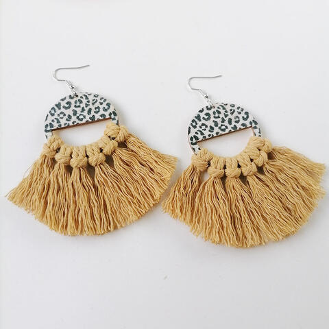 Tassel Detail Leopard Drop Earrings - Cowaa