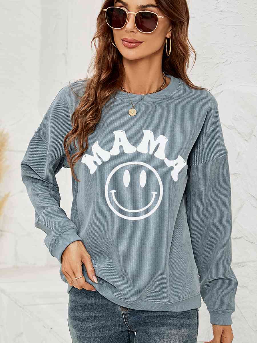 Sudadera con gráfico MAMA de manga larga y cuello redondo