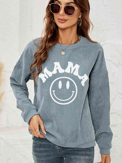 Rundhals-Langarm-Sweatshirt mit MAMA-Grafik