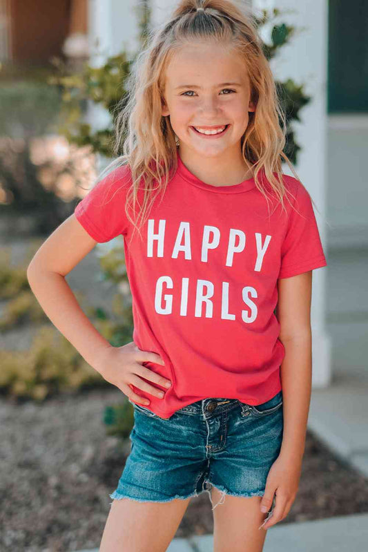 Camiseta de manga corta con estampado de letra para niñas