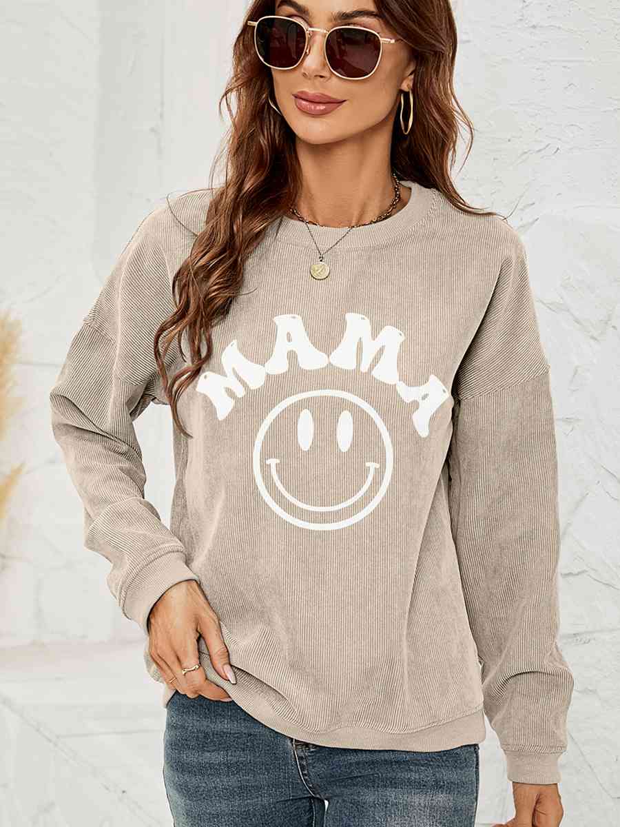 Sudadera con gráfico MAMA de manga larga y cuello redondo